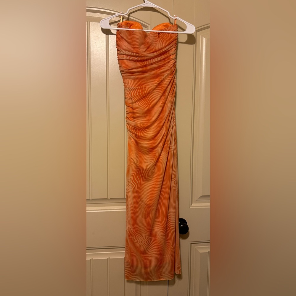 NWT Zara Strapless Ruched Underwire Midi Dress | XSmall | Orange - Picture 7 of 13